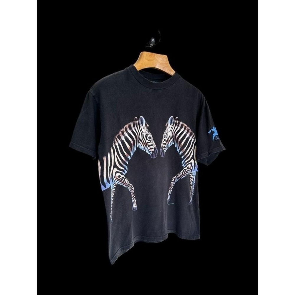 Vintage 90's Habitat Zebra Africa Single Stitch T Shirt Sz Large Black White